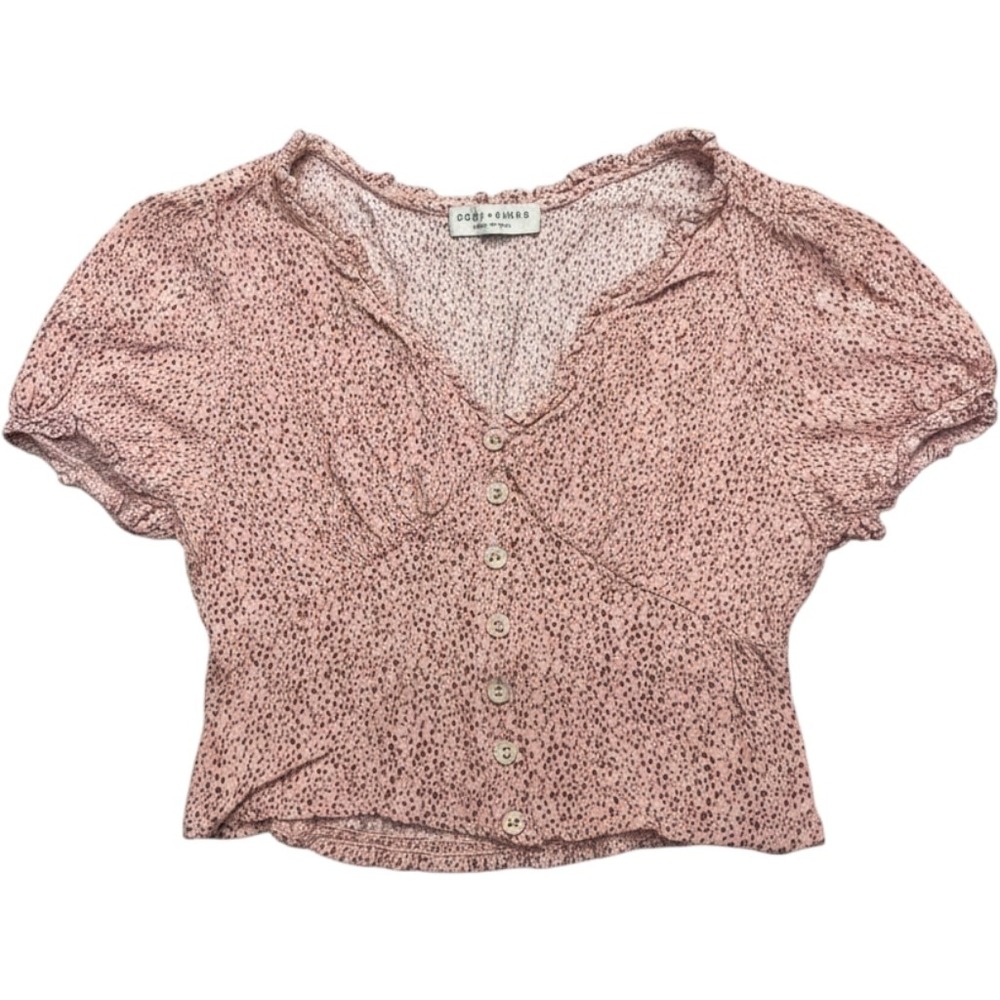 Paper Crane Women Pink Purple Animal Print Button Front Blouse Size S C12319DT